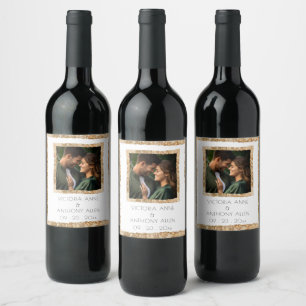 Personalized Faux Gold Frame Rustic Elegant Wine Label