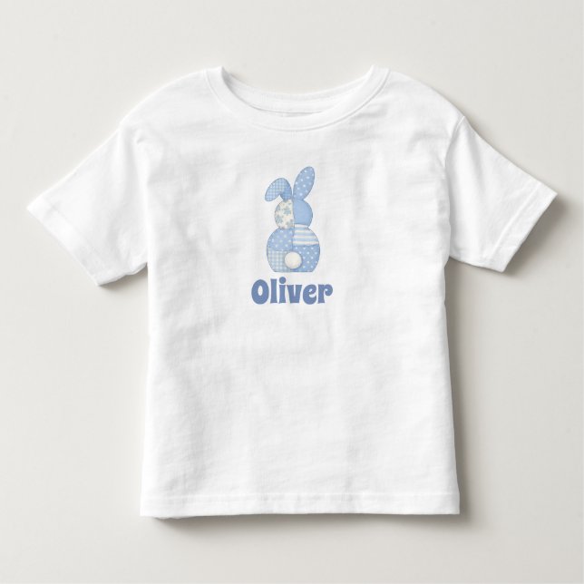 Personalized Faux Patchwork Bunny with Custom Name Toddler T-Shirt (Front)