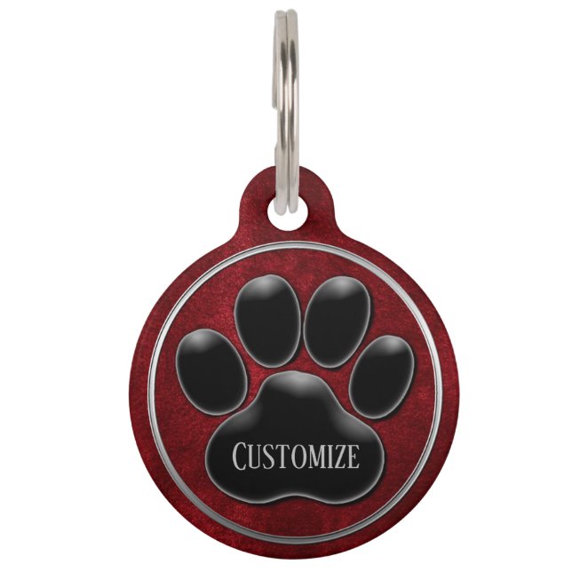 Personalized Faux Red Velvet Paw Print Pet Tag (Front)