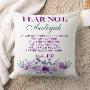 Personalized Fear Not Isaiah 41:10 Purple Floral Cushion