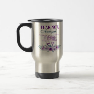 Personalized Fear Not Isaiah 41:10 Purple Floral Travel Mug