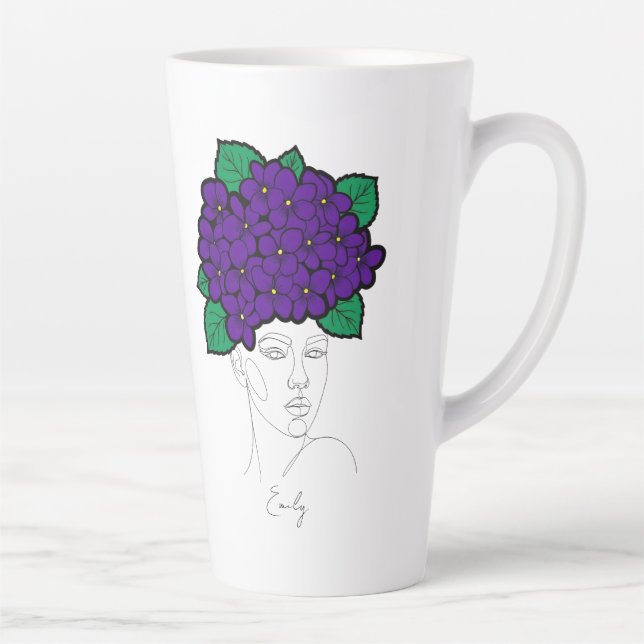 Personalized February Birth Flower Crown Art Latte Mug (Right)