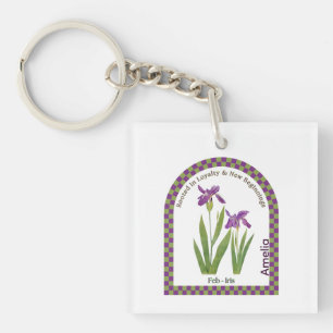 Personalized February Birth Month Flower Key Ring