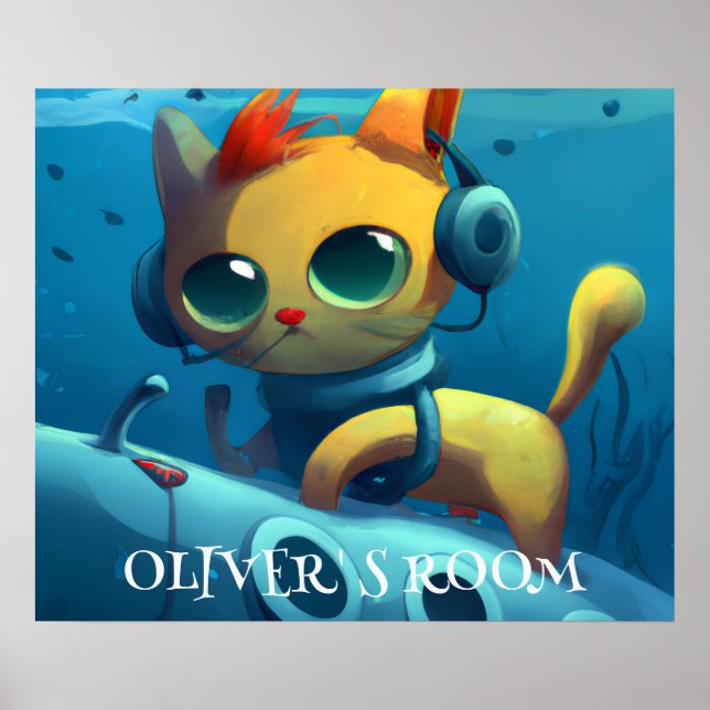 PERSONALIZED FELINE FANTASIA CAT SUBMARINE POSTER (Front)