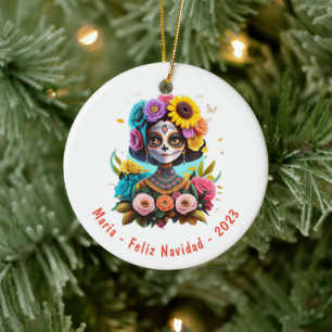 Personalized Feliz Navidad De Los Muertos Ceramic Tree Decoration