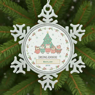Personalized Festive Adventures Snowflake Pewter Christmas Ornament