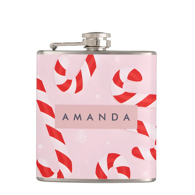 Personalized Festive Candy Canes Hip Flask (Front)