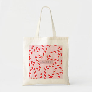 Personalized Festive Candy Canes Tote Bag
