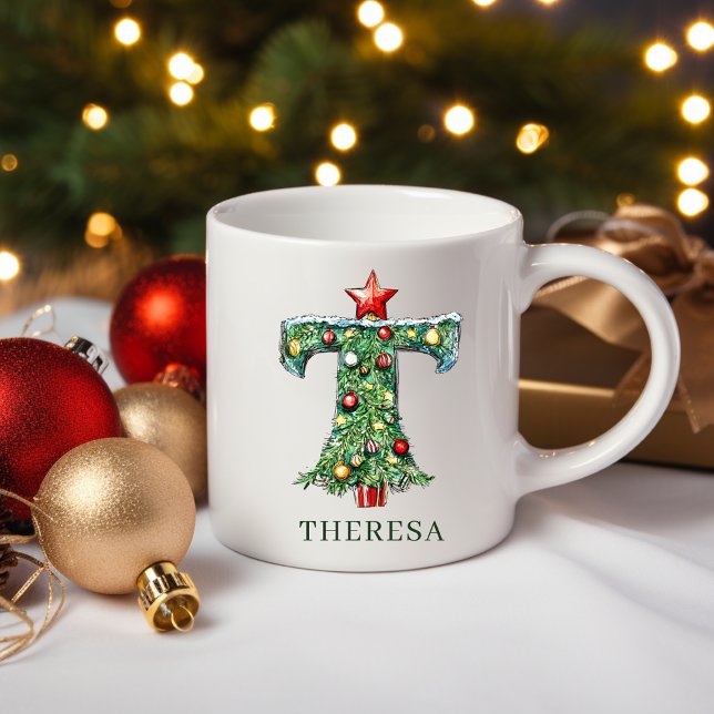 Personalized Festive Christmas Tree Monogram T Coffee Mug (Personalized Festive Christmas Tree Monogram T Coffee Mug)