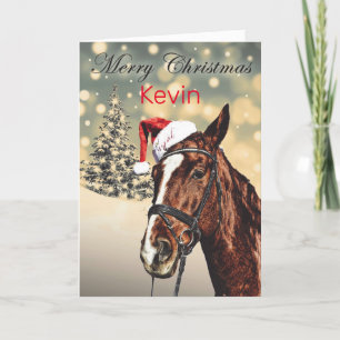 Personalized Festive Merry Christmas Horse Card