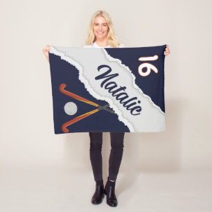 Personalized Field Hockey Blanket, Custom Name Fleece Blanket