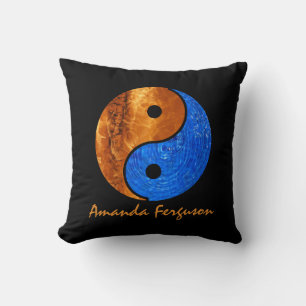 Personalized Fire and Water Yin Yang Black Cushion