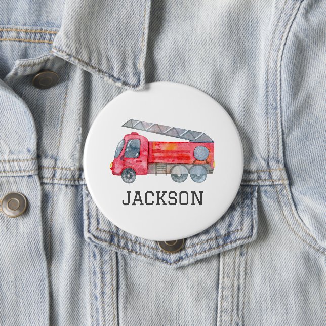 Personalized Fire engine birthday Party 10 Cm Round Badge (In Situ)