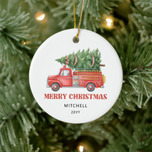 Personalized Firefighter Christmas Fire Truck  Ceramic Tree Decoration
