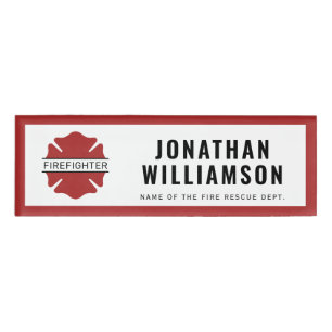 Personalized Firefighter Red Logo Symbol  Name Tag