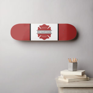 Personalized Firefighter Red Logo Symbol  Skateboard
