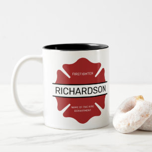 Personalized Firefighter Red Logo Symbol  Two-Tone Coffee Mug