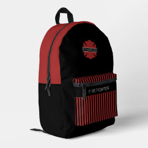 Personalized Firefighter Symbol Red and Black Printed Backpack