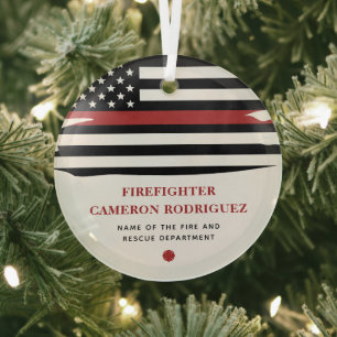 Personalized Firefighter Thin Red Line Fire Rescue Glass Tree Decoration