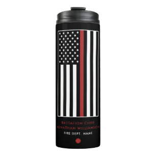 Personalized Firefighter Thin Red Line Flag Thermal Tumbler
