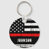 Personalized Firefighter Thin Red Line Key Ring (Back)