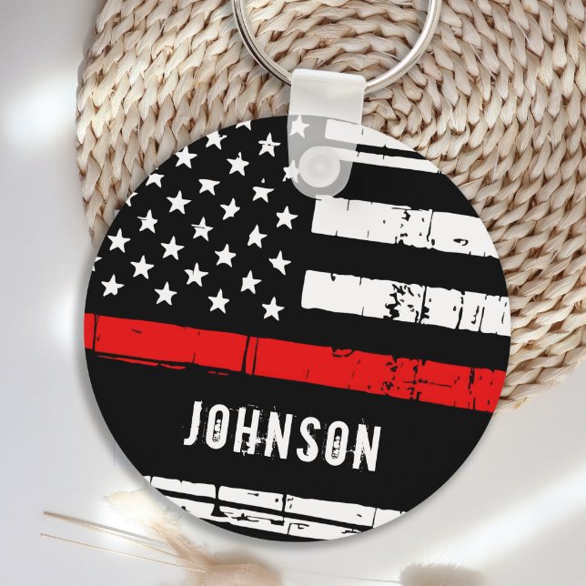 Personalized Firefighter Thin Red Line Key Ring