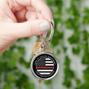 Personalized Firefighter Thin Red Line USA Flag Key Ring