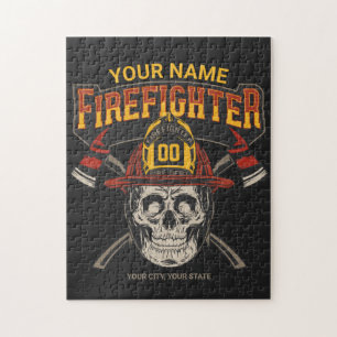 Personalized Fireman Skull Helmet Axe Firefighter  Jigsaw Puzzle