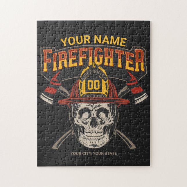 Personalized Fireman Skull Helmet Axe Firefighter  Jigsaw Puzzle (Vertical)