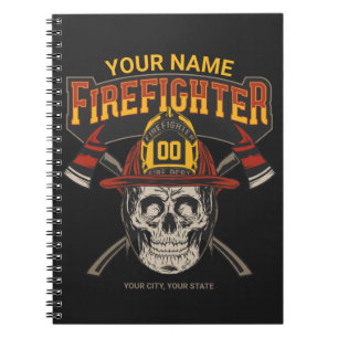 Personalized Fireman Skull Helmet Axe Firefighter Notebook