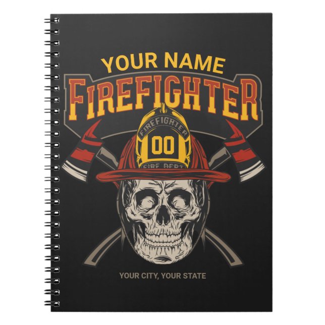 Personalized Fireman Skull Helmet Axe Firefighter Notebook (Front)