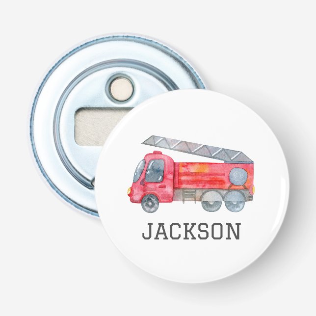 Personalized Firetruck birthday Party Bottle Opener (Front)