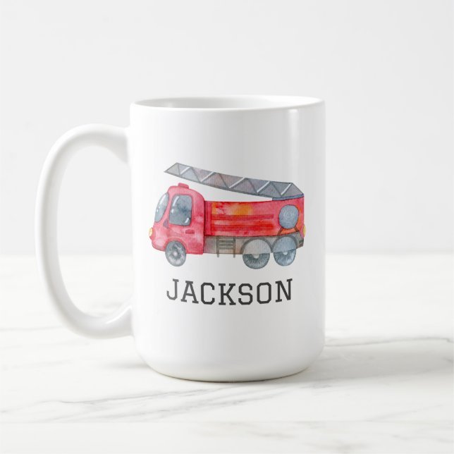 Personalized Firetruck birthday Party Coffee Mug (Left)