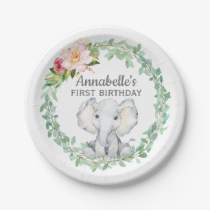 Personalized First Birthday Elephant Paper Plate