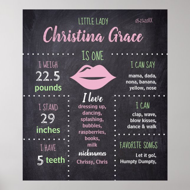 Personalized First Birthday Milestone Board Poster (Front)