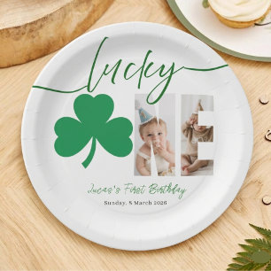 Personalized First Birthday Shamrock Photo Party Paper Plate