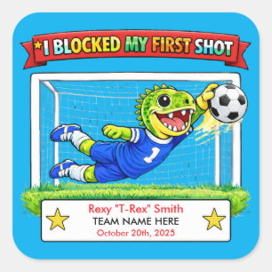 Personalized First Blocked Shot Soccer Award Square Sticker