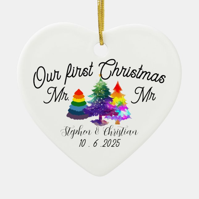 Personalized First Christmas As Mrs & Mrs  Ceramic Tree Decoration (Front)