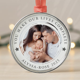 Personalized First Christmas as Parents Photo Metal Tree Decoration