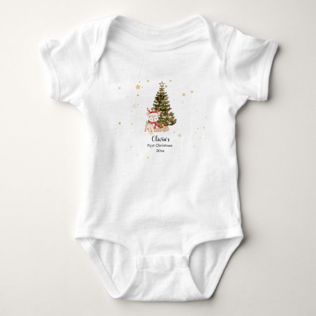 Personalized First Christmas Baby Pillow Bodysuit (Front)