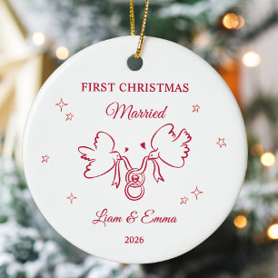 Personalized First Christmas Married Dove Ceramic Tree Decoration