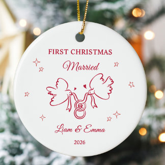 Personalized First Christmas Married Dove Ceramic Tree Decoration