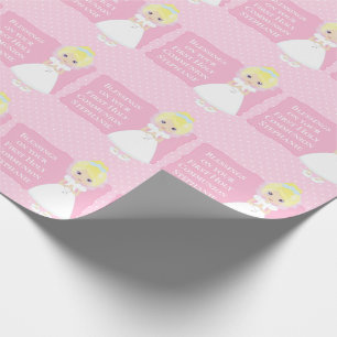 Personalized First Communion Blonde Girl Wrapping Paper