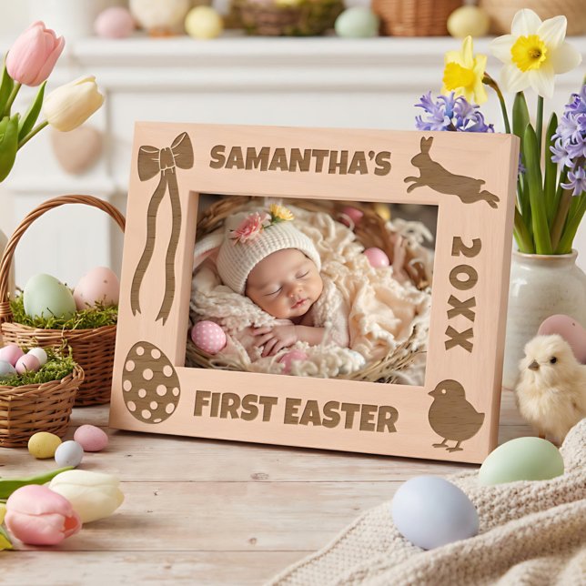 Personalized First Easter-Bunny, Eggs, Chick, Bow Etched Frames (Creator Uploaded)