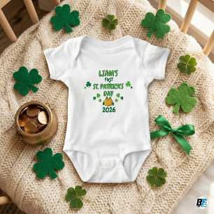 Personalized First St. Patrick's Day 2026 Pot Of G Baby Bodysuit