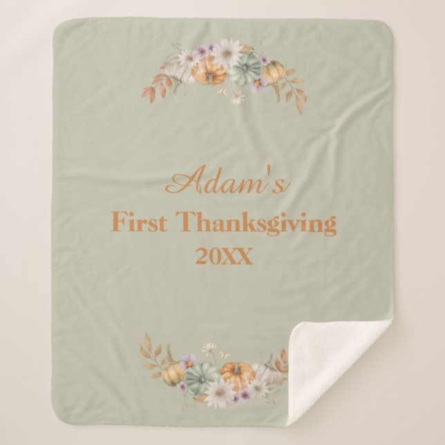 Personalized First Thanksgiving Sherpa Blanket (Front)