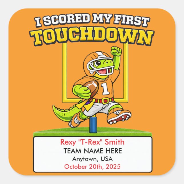 Personalized First Touchdown Flag Football Award Square Sticker (Front)