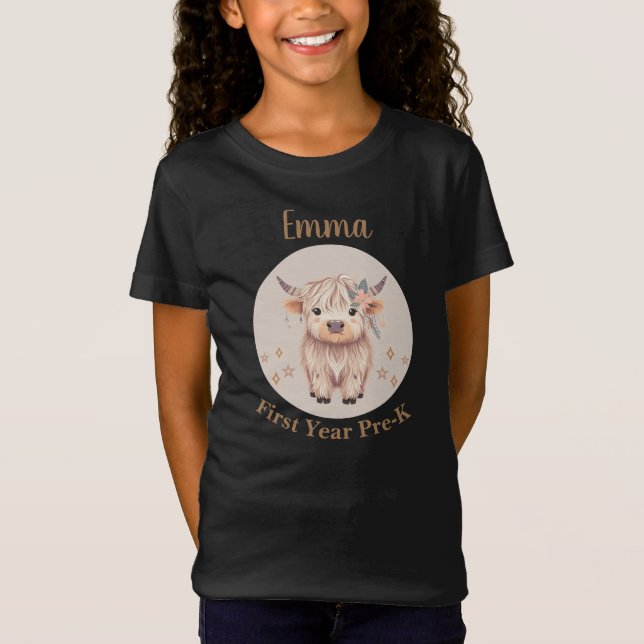Personalized First Year PreK Cute Highland Cow T-Shirt (Front)