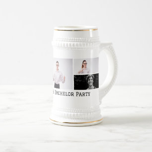 Personalized Five Photo Custom Text Bachelor Party Beer Stein
