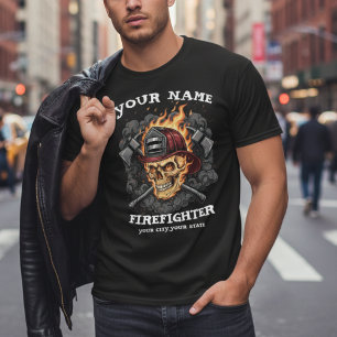 Personalized Flame Skull Firefighter Gear T-Shirt